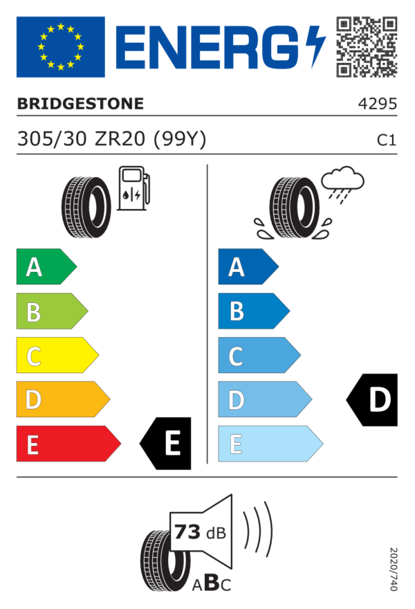 Étiquette UE 4295 pour Bridgestone Potenza S001 305/30 ZR20 (99Y) Reifen Bridgestone Potenza S001 305/30 ZR20 99Y