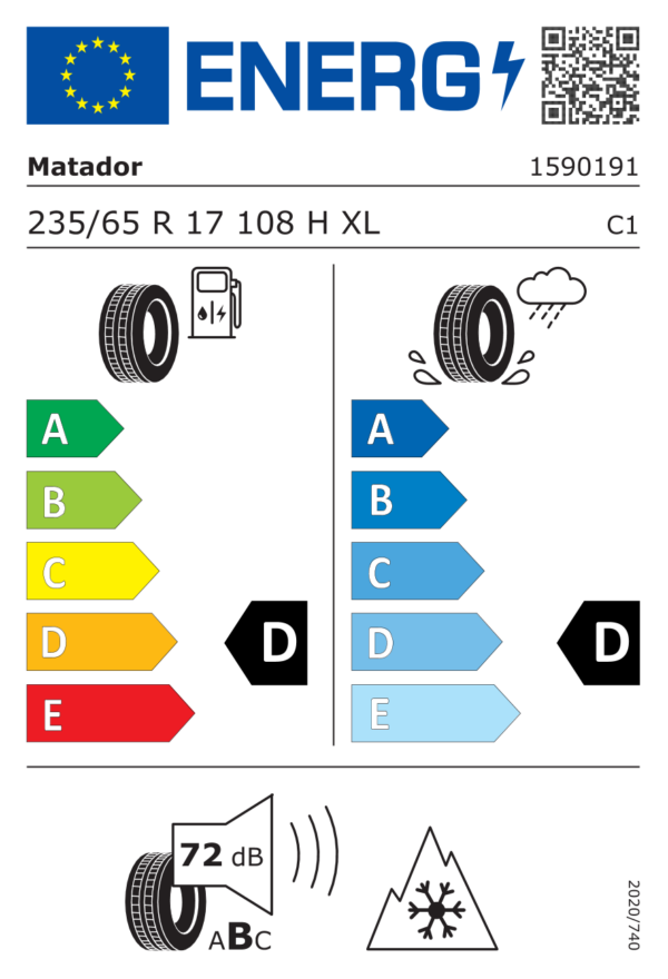 Étiquette UE 1590191 pour Matador MP72 Izzarda A/T 2 235/65 R17 108H XL Matador MP72 Izzarda A/T 2 235/65 R17 108H XL - Image 2