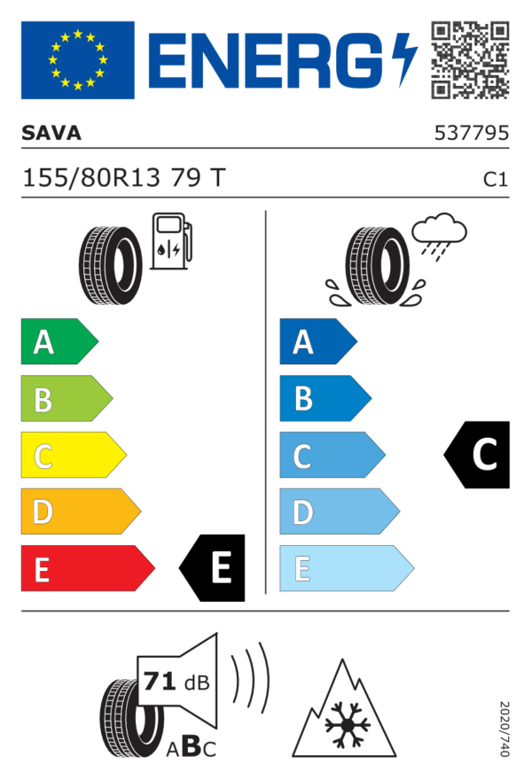 Étiquette UE 537795 pour Sava Eskimo S3+ 155/80 R13 79T Sava Eskimo S3+ 155/80 R13 79T - Image 2