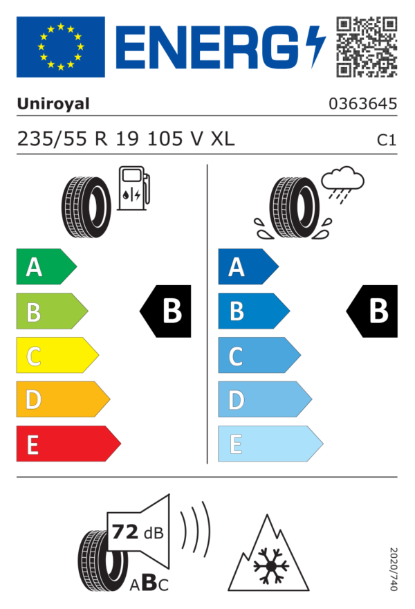 Étiquette UE 0363645 pour Uniroyal AllSeasonExpert 3 235/55 R19 105V XL EV Uniroyal AllSeasonExpert 3 235/55 R19 105V XL EV - Image 2