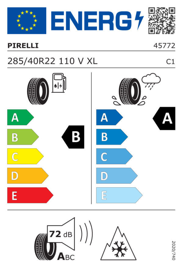 Étiquette UE 4577200 pour Pirelli Scorpion Winter 2 285/40 R22 110V XL Pirelli Scorpion Winter 2 285/40 R22 110V XL - Image 2