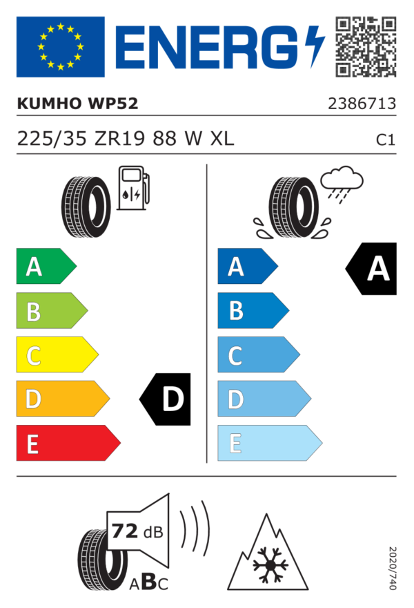 Étiquette UE 2386713 pour Kumho WinterCraft WP52+ 225/35 ZR19 (88W) XL Kumho WinterCraft WP52+ 225/35 ZR19 (88W) XL - Image 2