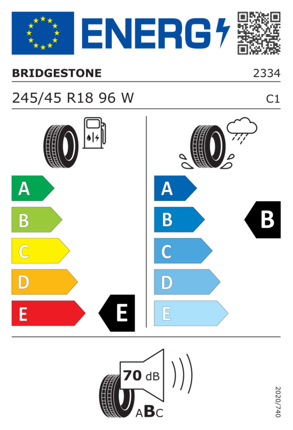Étiquette UE 2334 pour Bridgestone Potenza RE050A 245/45 R18 96W Bridgestone Potenza RE050A 245/45 R18 96W - Image 2