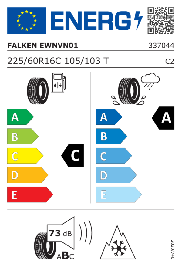 Étiquette UE 337044 pour Falken Eurowinter VAN.01 225/60 R16C 105/103T Falken Eurowinter VAN.01 225/60 R16C 105/103T - Image 2