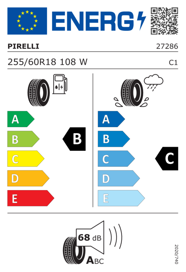 Étiquette UE 2728600 pour Pirelli Scorpion Verde 255/60 R18 108W Pirelli Scorpion Verde 255/60 R18 108W - Image 2