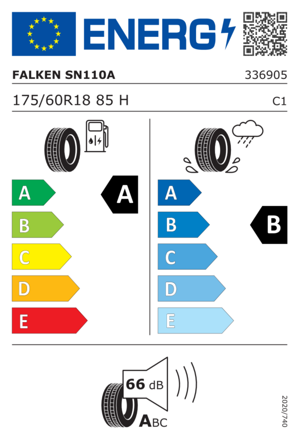 Étiquette UE 336905 pour Falken Sincera SN110A 175/60 R18 85H Falken Sincera SN110A 175/60 R18 85H - Image 2