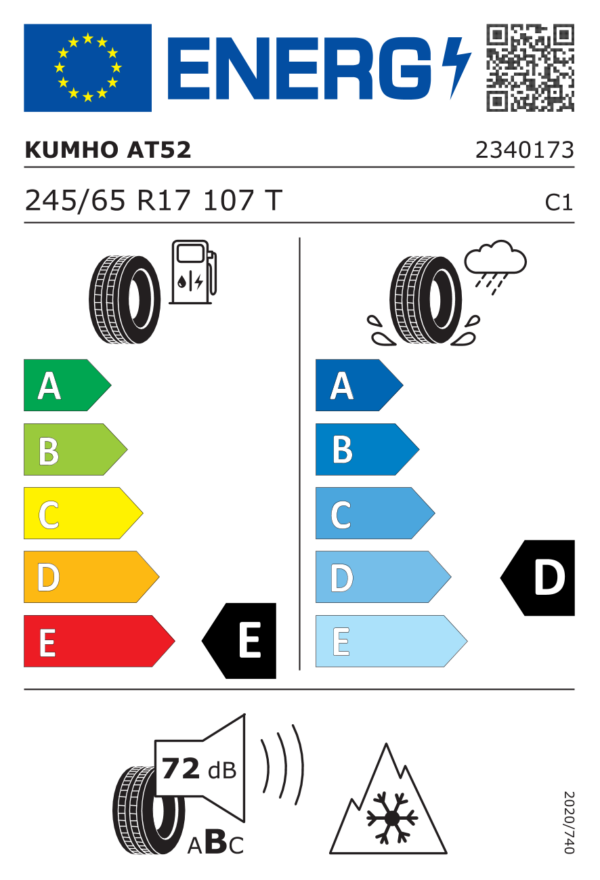 Étiquette UE 2340173 pour Kumho Road Venture AT52 245/65 R17 107T Kumho Road Venture AT52 245/65 R17 107T - Image 2