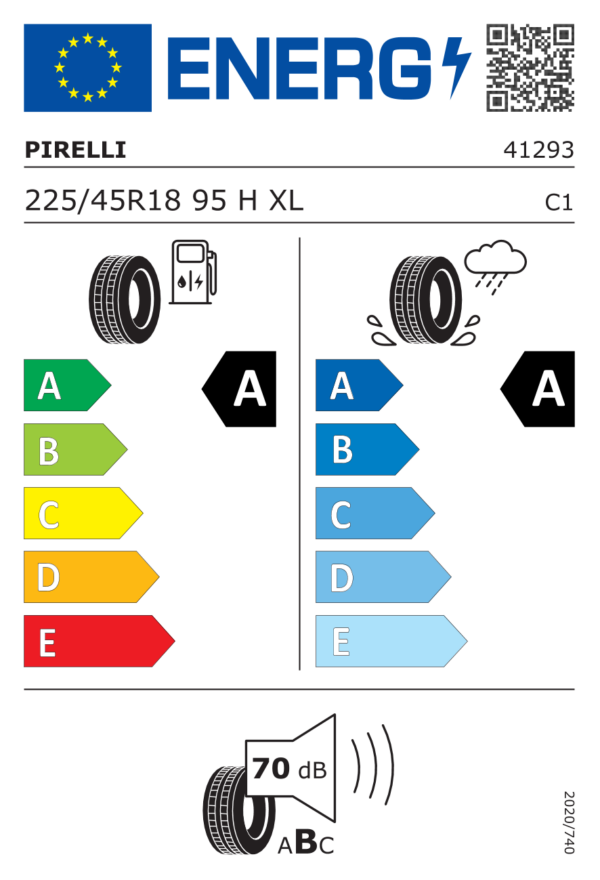 Étiquette UE 4129300 pour Pirelli Cinturato P7 (P7C2) 225/45 R18 95H XL Pirelli Cinturato P7 (P7C2) 225/45 R18 95H XL - Image 2