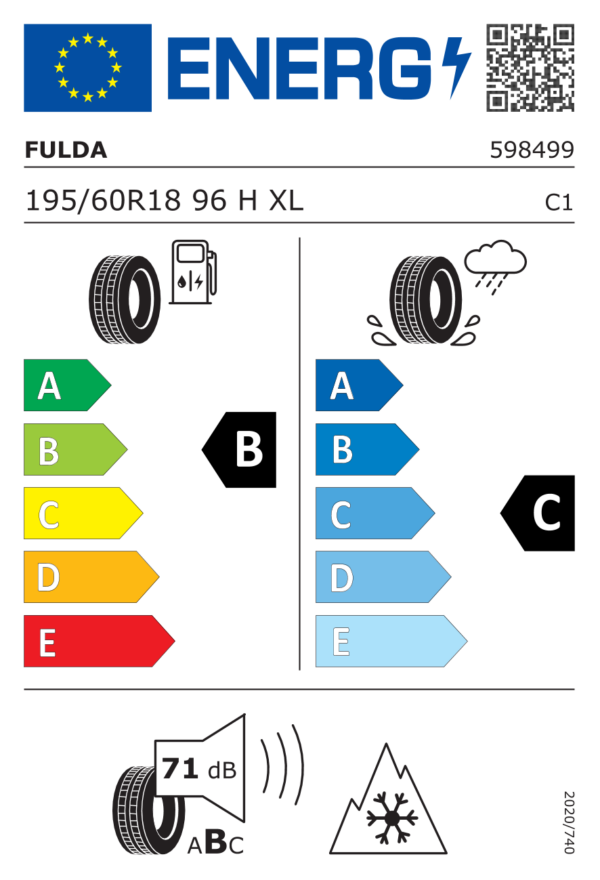 Étiquette UE 598499 pour Fulda Kristall Control HP 2 195/60 R18 96H XL Fulda Kristall Control HP 2 195/60 R18 96H XL - Image 2