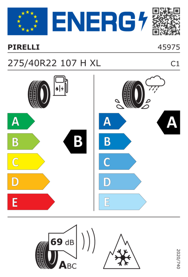 Étiquette UE 4597500 pour Pirelli P Zero Winter 2 275/40 R22 107H XL Pirelli P Zero Winter 2 275/40 R22 107H XL - Image 2