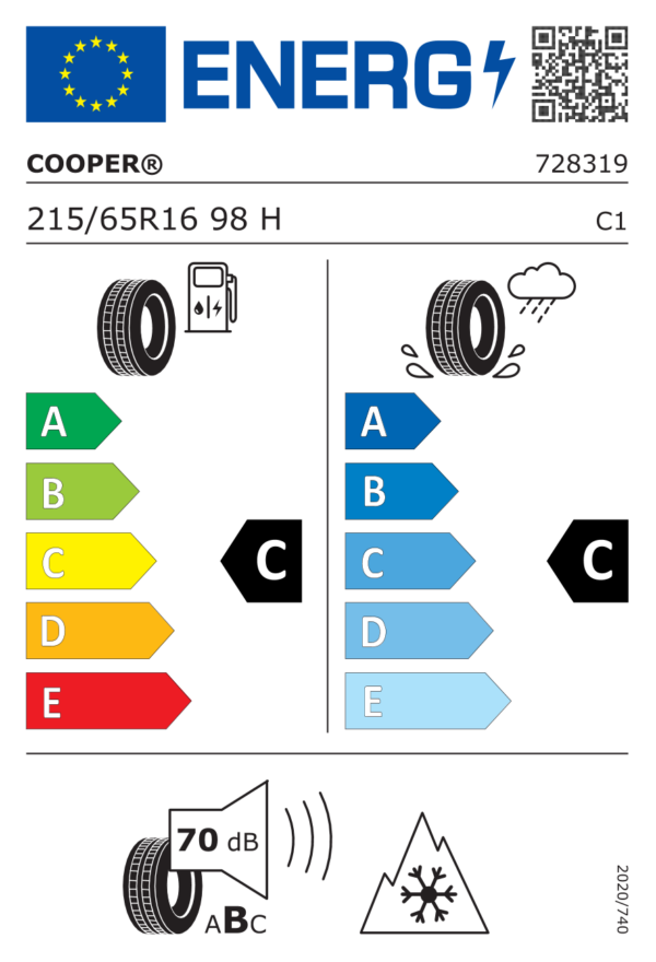 Étiquette UE 728319 pour Cooper Cooper Winter 215/65 R16 98H EV Cooper Cooper Winter 215/65 R16 98H EV - Image 2