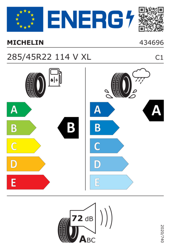 Étiquette UE 434696 pour Michelin Primacy 5 285/45 R22 114V XL Michelin Primacy 5 285/45 R22 114V XL - Image 2