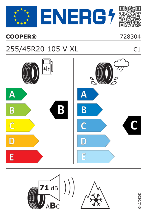 Étiquette UE 728304 pour Cooper Cooper Winter 255/45 R20 105V XL EV Cooper Cooper Winter 255/45 R20 105V XL EV - Image 2