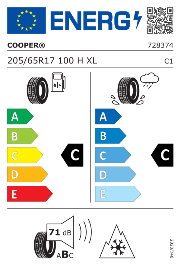 Étiquette UE 728374 pour Cooper Cooper Winter 205/65 R17 100H XL EV Cooper Cooper Winter 205/65 R17 100H XL EV - Image 2