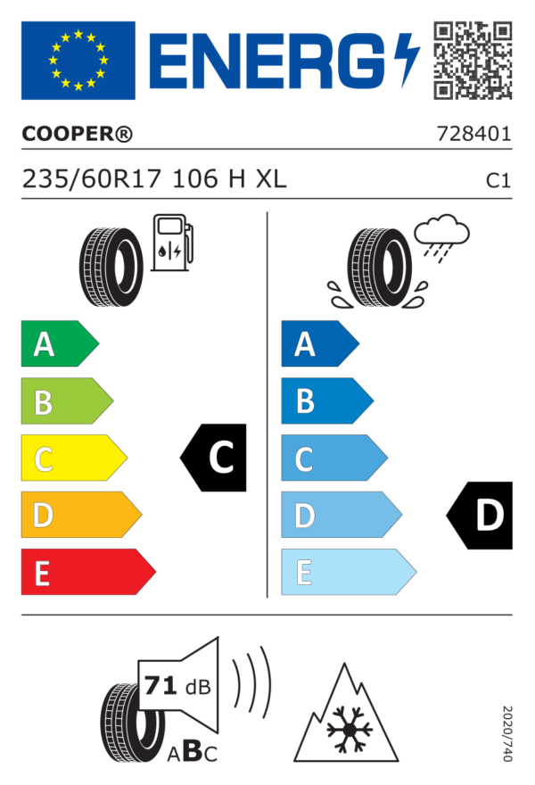 Étiquette UE 728401 pour Cooper Cooper Winter 235/60 R17 106H XL EV Cooper Cooper Winter 235/60 R17 106H XL EV - Image 2