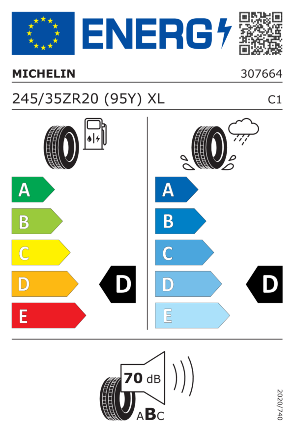 Étiquette UE 307664 pour Michelin Pilot Sport Cup 2 R 245/35 R20 95Y XL Michelin Pilot Sport Cup 2 R 245/35 ZR20 (95Y) XL - Image 2