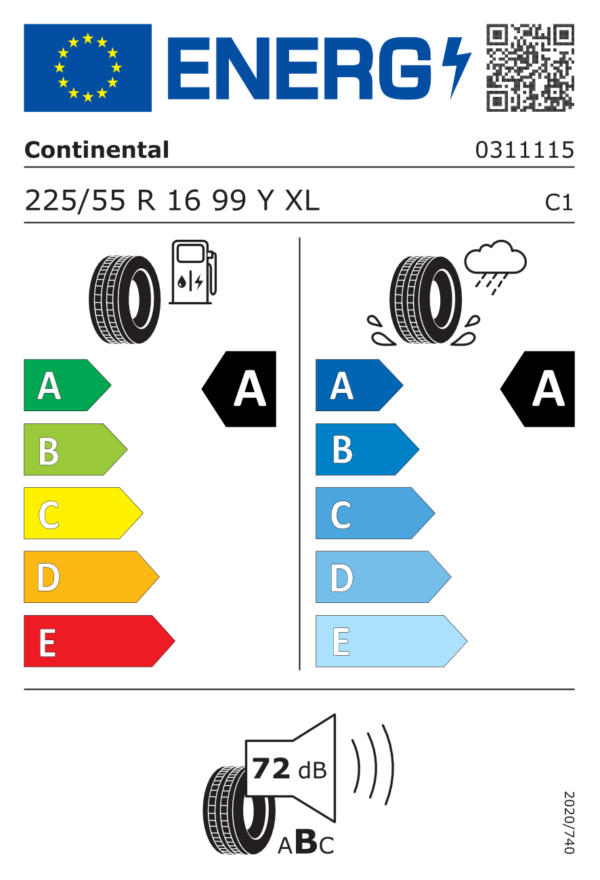 Étiquette UE 0311115 pour Continental EcoContact 6 225/55 R16 99Y XL EV Continental EcoContact 6 225/55 R16 99Y XL EV - Image 2