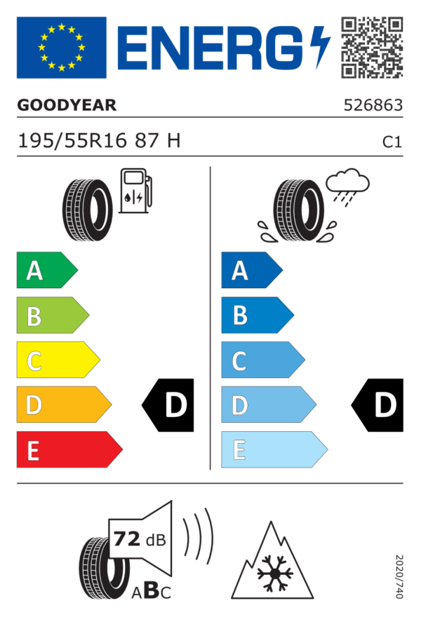 Étiquette UE 526863 pour Goodyear UltraGrip 8 MS 195/55 R16 87H Goodyear UltraGrip 8 MS 195/55 R16 87H - Image 2
