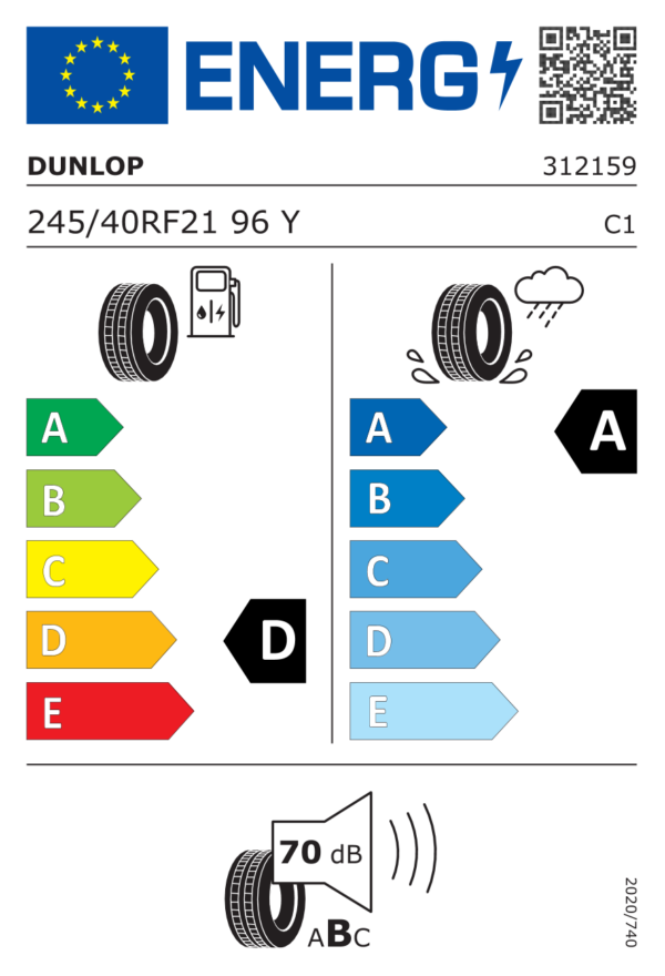 Étiquette UE 312159 pour Dunlop SP Sport Maxx 050 245/40 R21 96Y Runflat Dunlop SP Sport Maxx 050 245/40 R21 96Y Runflat - Image 2