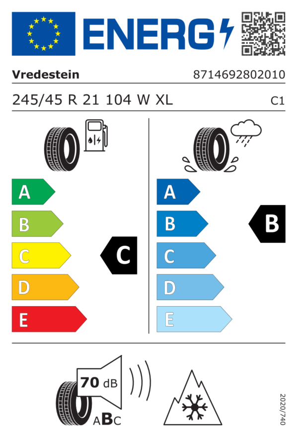 Étiquette UE 8714692802010 pour Vredestein Wintrac Pro+ 245/45 R21 104W XL Vredestein Wintrac Pro+ 245/45 R21 104W XL - Image 2