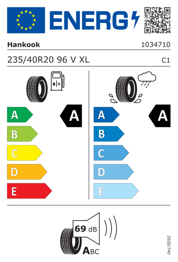 Étiquette UE 1034710 pour Hankook iON evo (IK01) 235/40 R20 96V XL Hankook iON evo (IK01) 235/40 R20 96V XL - Image 2